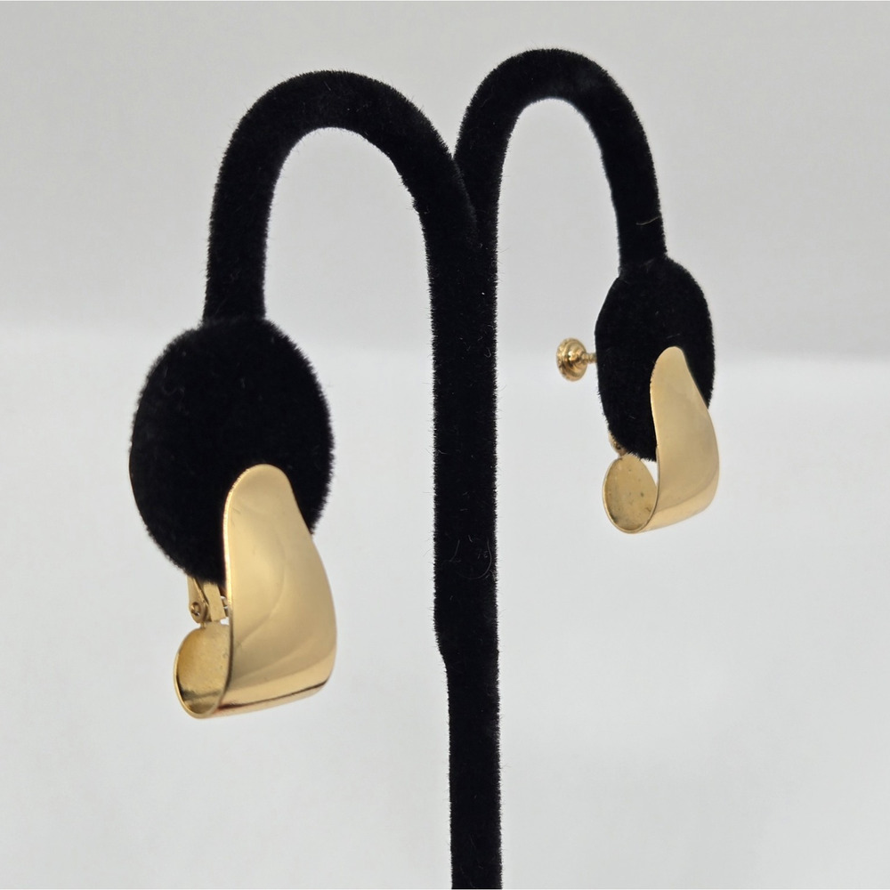 Vintage Napier Earrings Goldtone J Hoop Shiny Screwbacks Midcentury Modern 1"